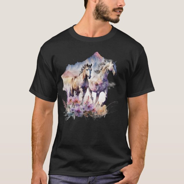 Camiseta Flores de Cavalos Selvagem Mane Boho Vaca do Sul O (Frente)