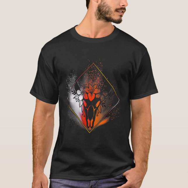 Camiseta Flores de Caveira de Vaca Boho Diamante Branco Lar (Frente)