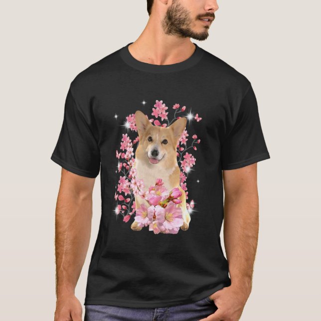 Camiseta Flores de Cerejeira Corgi (Frente)