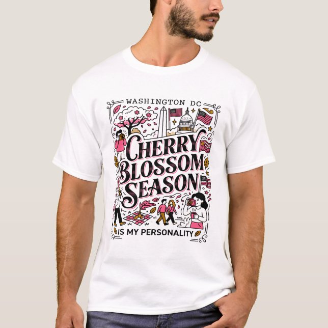 Camiseta Flores de Cerejeira da Estação da Primavera em Was (Frente)
