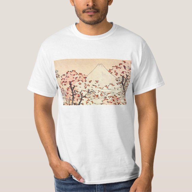 Camiseta Flores de cerejeira de Hokusai Monte Fuji (Frente)