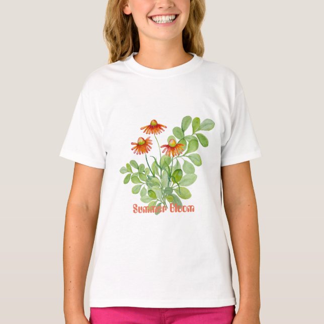 Camiseta Flores de cor aquática (Frente)