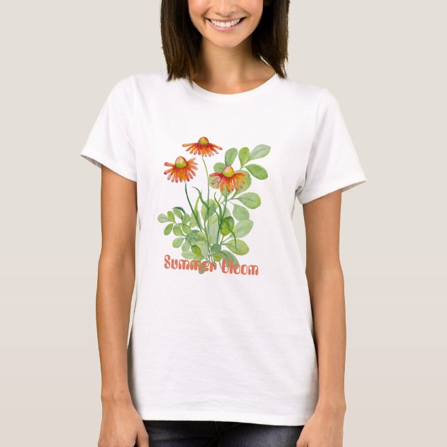 Camiseta Flores de cor aquática (Frente)