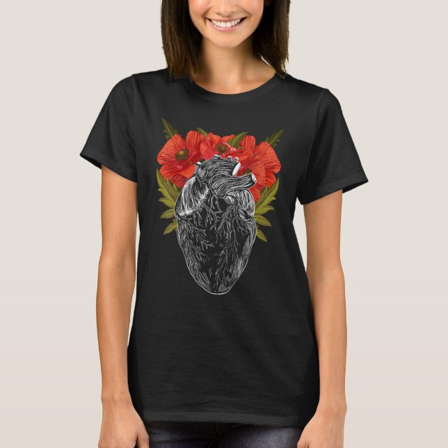 Camiseta Flores de Coração Anatômico Cardiologista Sobreviv (Frente)