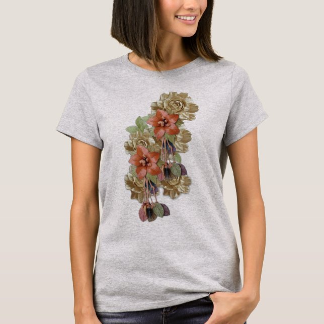 Camiseta Flores De Couro Vermelho E Creme (Frente)