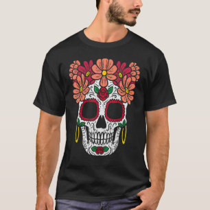 Camiseta Flores de crânio de açúcar Calavera Floral Dia De 