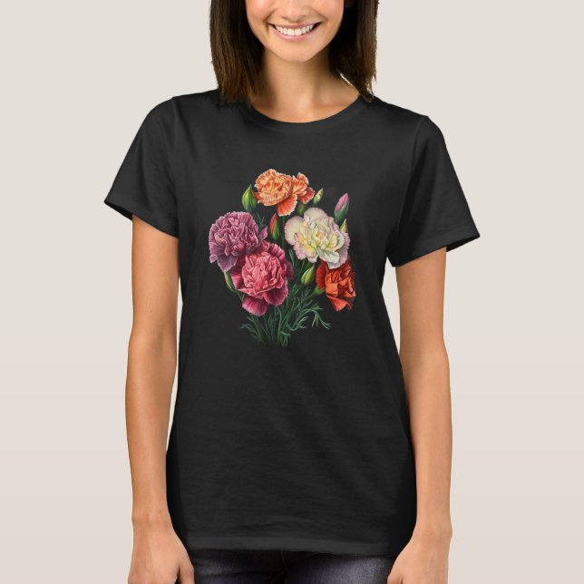 Camiseta Flores de cravos cortantes Flores Buquê Flor (Frente)