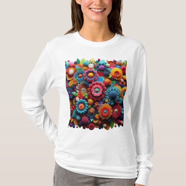 Camiseta Flores de Crochê Artístico (Frente)