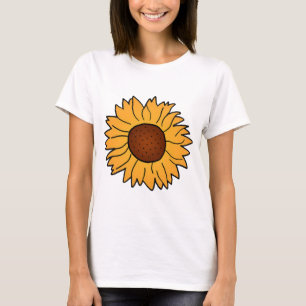 Camiseta Flores de Desenho Animado, Girassol Floral de Verã