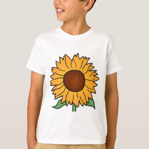 Camiseta Flores de Desenho Animado, Girassol Floral de Verã