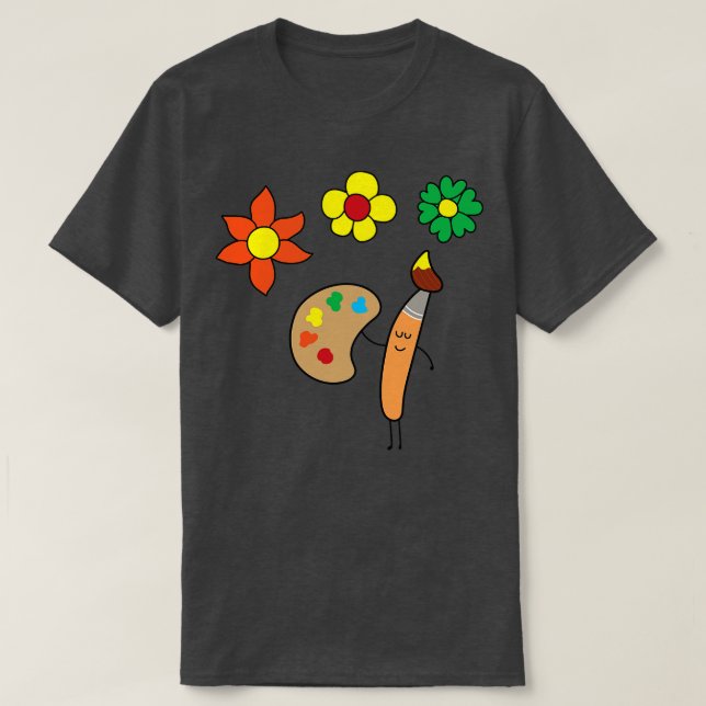 Camiseta Flores de Desenho de Pincel Engraçadas (Frente do Design)