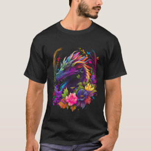 Camiseta Flores De Dragão De Aquarela Linda Arte Colorida G
