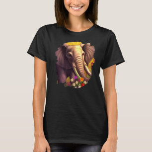 Camiseta Flores de Elefante Flores de Pintura Bonitas Elefa