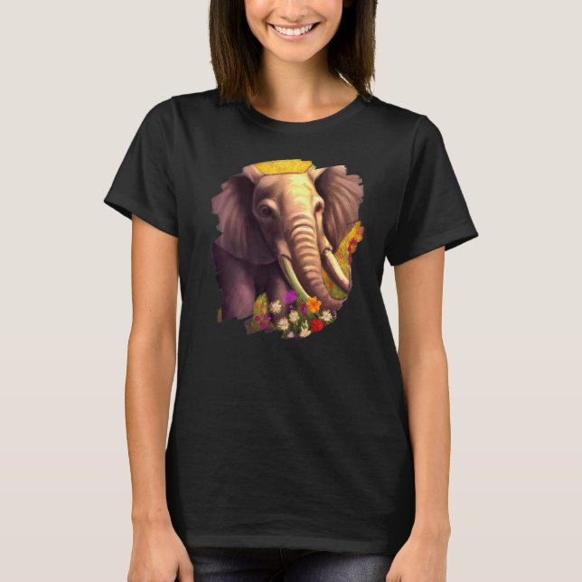 Camiseta Flores de Elefante Flores de Pintura Bonitas Elefa (Frente)