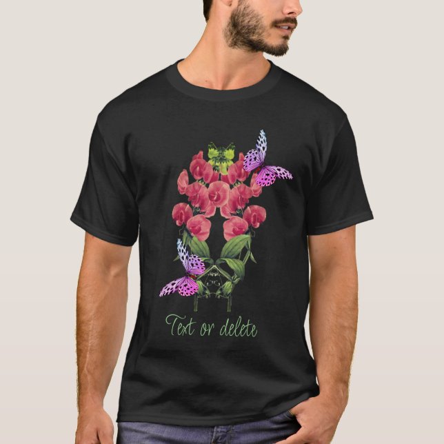 Camiseta Flores De Ervilha Doce E Borboletas Personalizadas (Frente)