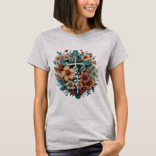Camiseta Flores de Fé Religiosas Cristãs para Mulheres