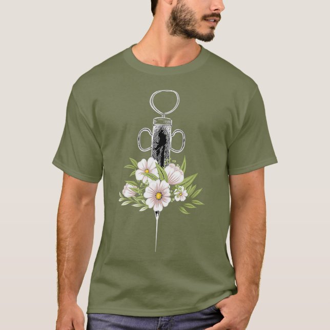 Camiseta Flores De Flebotomia Por Injeção Flebotomista De V (Frente)