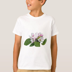Camiseta flores de flor de maçã e folhas verdes