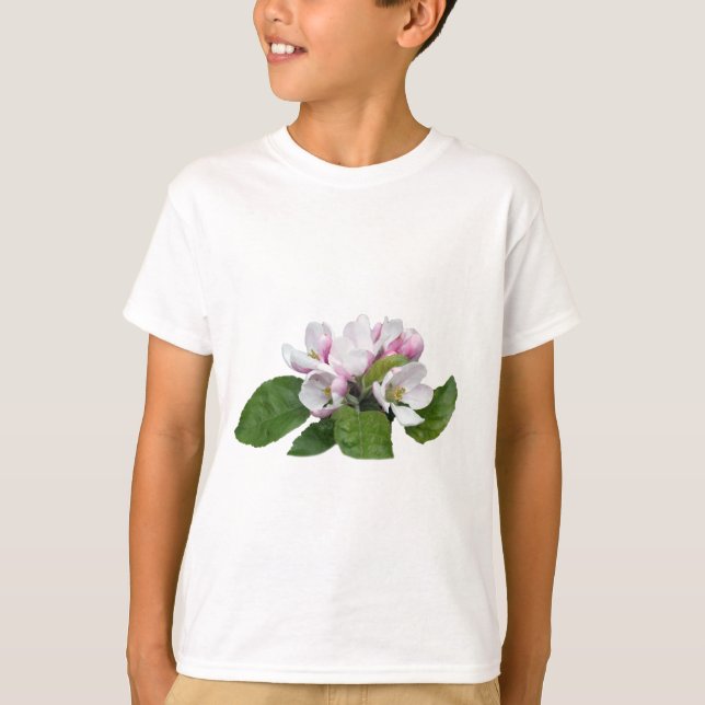 Camiseta flores de flor de maçã e folhas verdes (Frente)