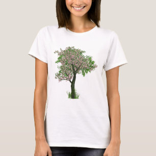 Camiseta Flores de Flores de Cereja Folhas de Árvore Folha