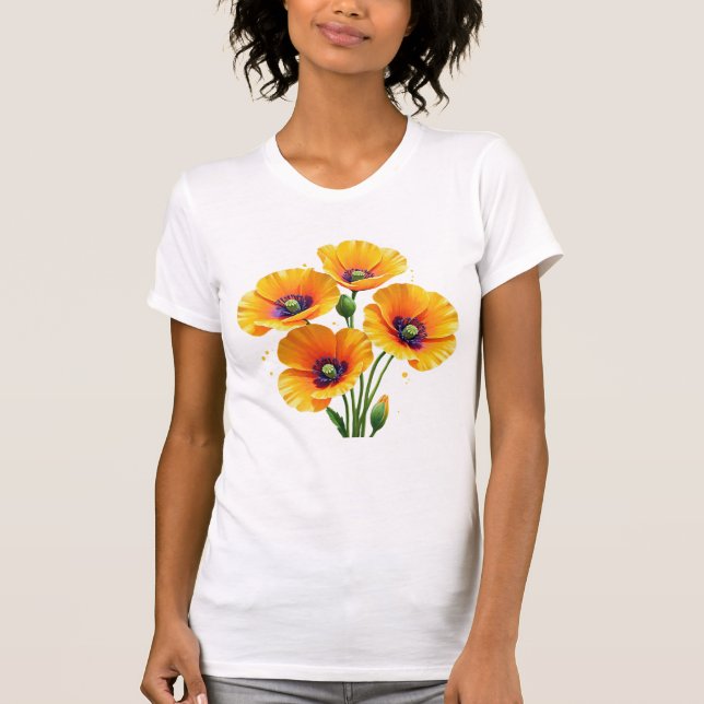 Camiseta Flores de flores silvestres papagaios papagaios mã (Frente)