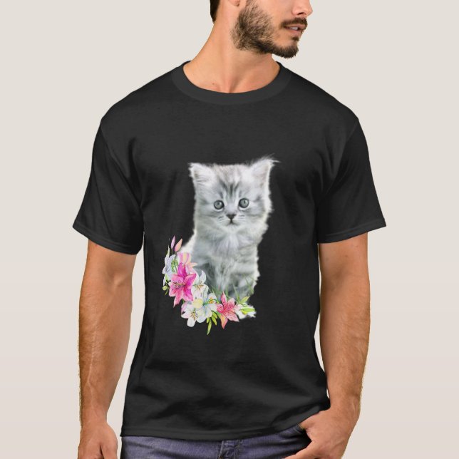 Camiseta flores de gatinho (Frente)