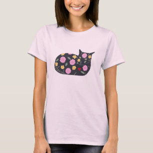 Camiseta Flores de Gato Preto Plantas Gatos Podem Comer Cam