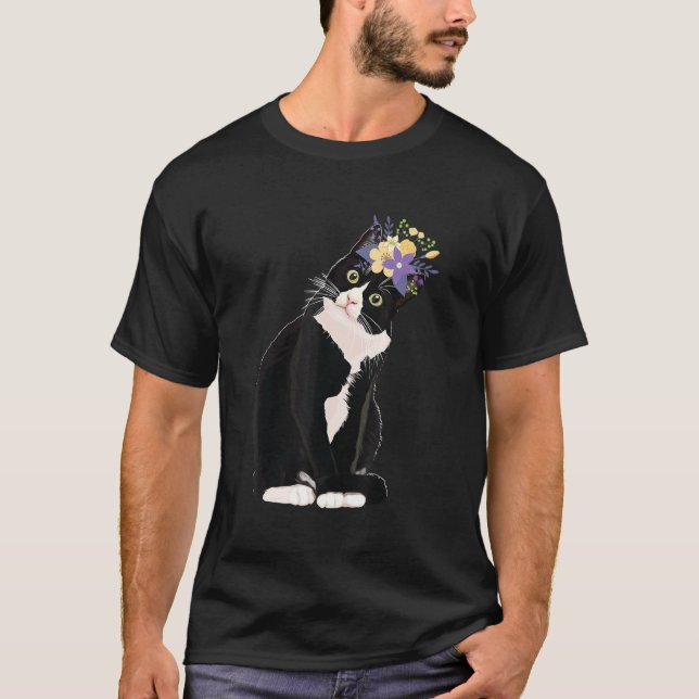 Camiseta Flores de Gato Tuxedo Pais de Gatinhos (Frente)