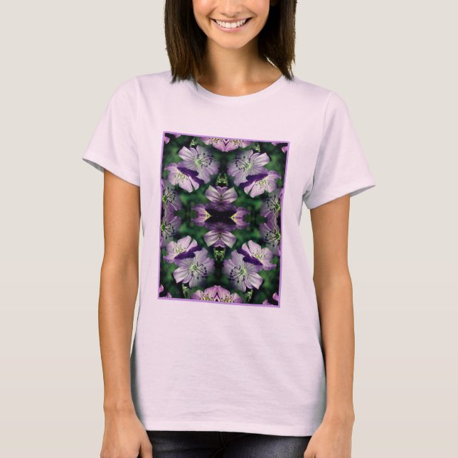 Camiseta Flores de gerânio roxas Abstrato multipladas (Frente)