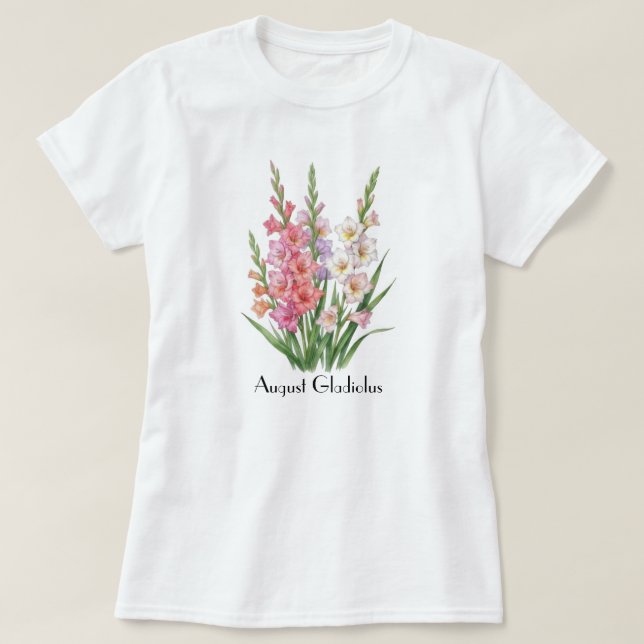 Camiseta Flores de Gladíolo de Agosto (Frente do Design)
