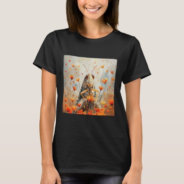 Camiseta Flores de Grilo Com Corações em Volta Estilo Boho  (Frente)