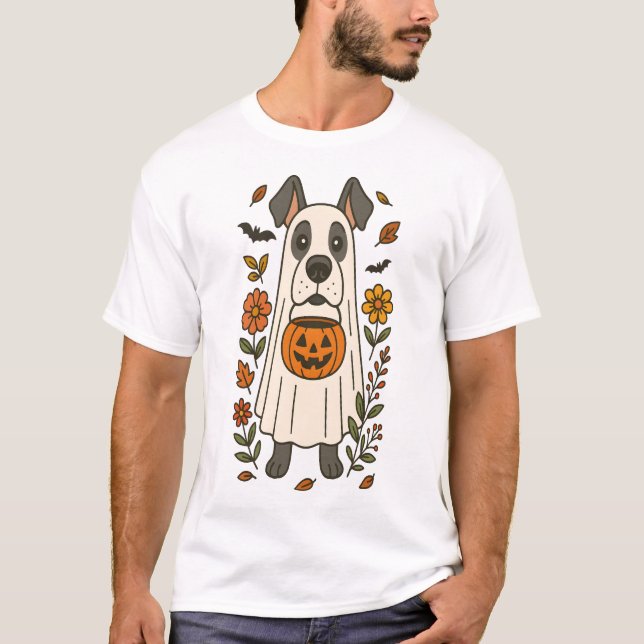 Camiseta Flores de Halloween do Grande Dane (Frente)
