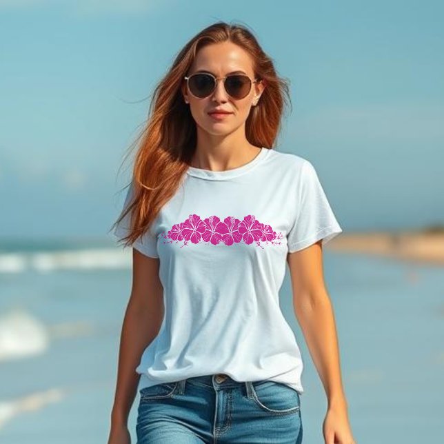 Camiseta Flores de Hibisco do Havaí, Rosa (Hawaiian Hibiscus Flowers, Tropical, Islander, Beach, Coastal, Fisherman Trend 2025, Floral, womans)
