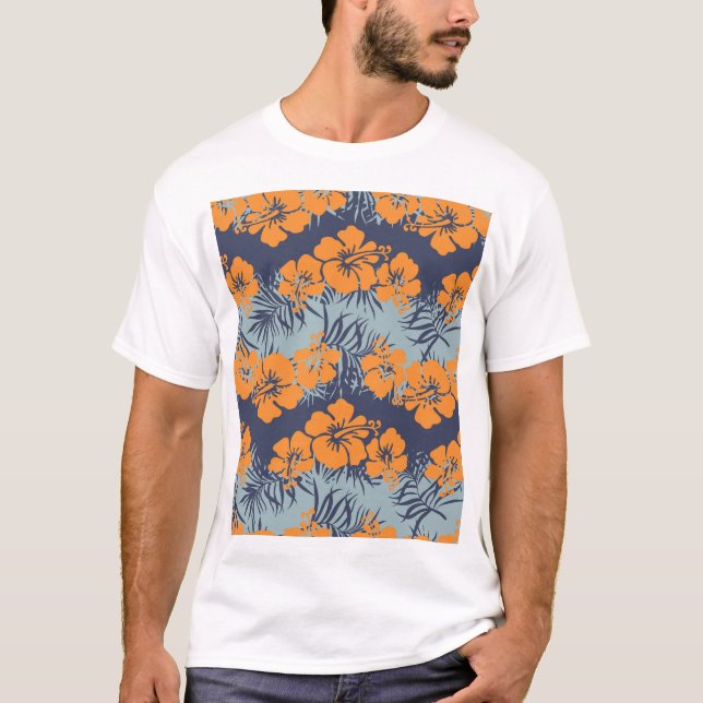 Camiseta Flores de Hibiscus: Papel de Carteira Floral Vinta (Frente)