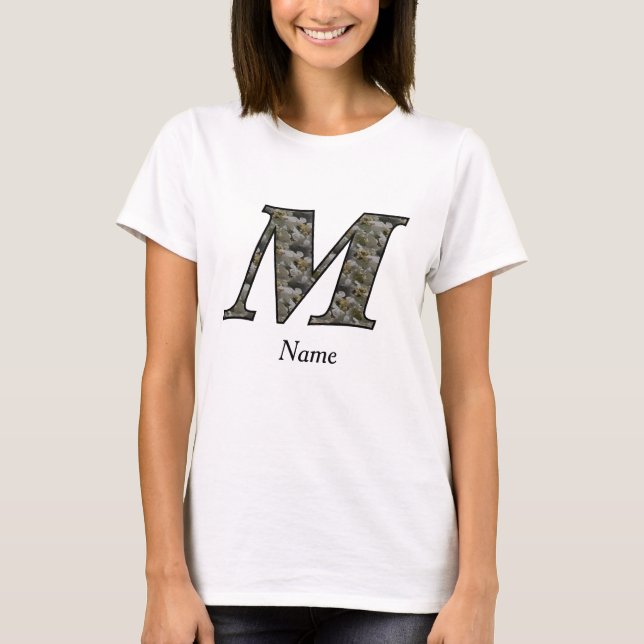 Camiseta Flores de Hortênsia com Inicial de Monograma Perso (Frente)