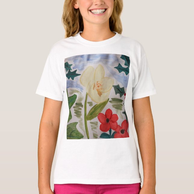 Camiseta Flores de inverno e Holly (Frente)