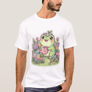 Camiseta Flores de Jardim de Sapo Kawaii Fofa