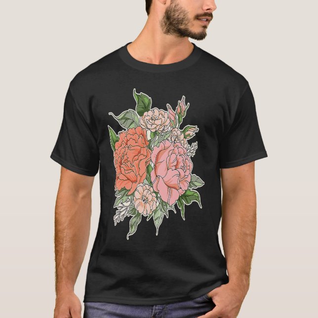 Camiseta Flores de jardim e flores de borboleta (Frente)