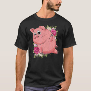 Camiseta Flores de Jardim Fazenda Animal Fazendeiro Porco L