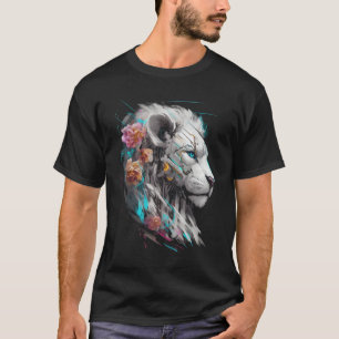 Camiseta Flores De Leão Azul Zoo Animal Leão 1