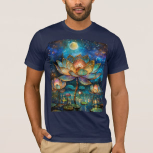 Camiseta Flores de Lótus de Vidro Colorido ao Luar