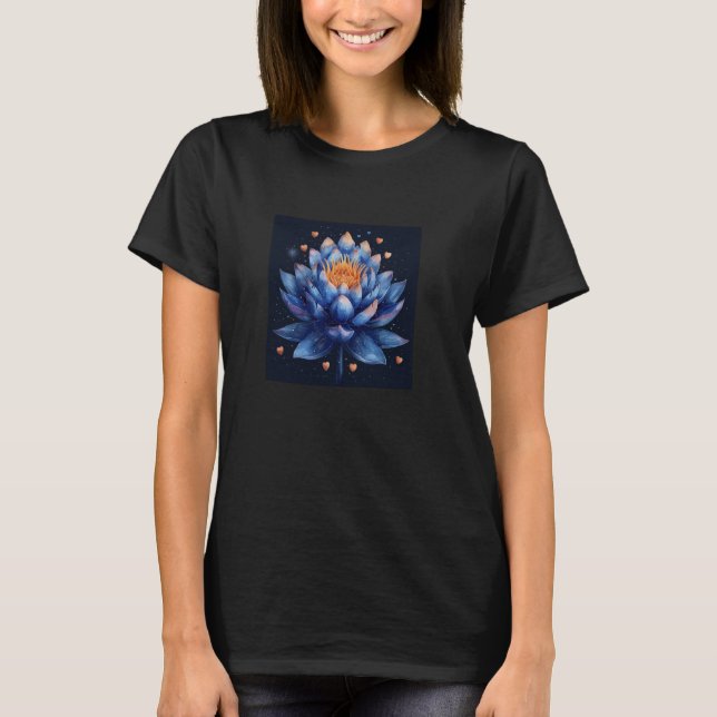 Camiseta Flores De Lotus E Corações Estilo Boho Gráfico (Frente)