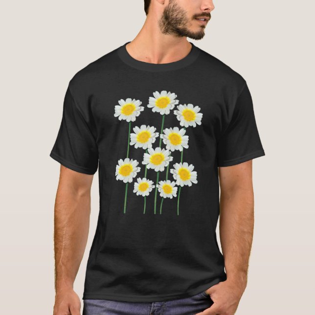 Camiseta Flores de margarida brancas e amarelas do fluxo si (Frente)