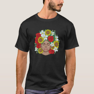Camiseta Flores de Melanina Orgulhosas Afro-Negra