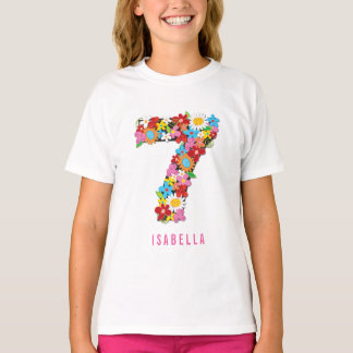 Camiseta Flores de Mola Número Sete Festa de aniversário 7