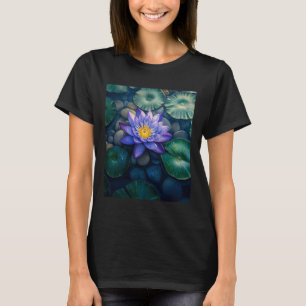 Camiseta Flores de Nenúfar Roxo E Folhas De Nenúfar Em Um E