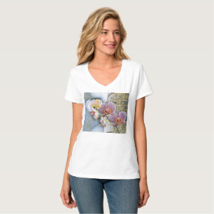 Camiseta Flores de Orquídea Rosa Roxo Vintage em tronco