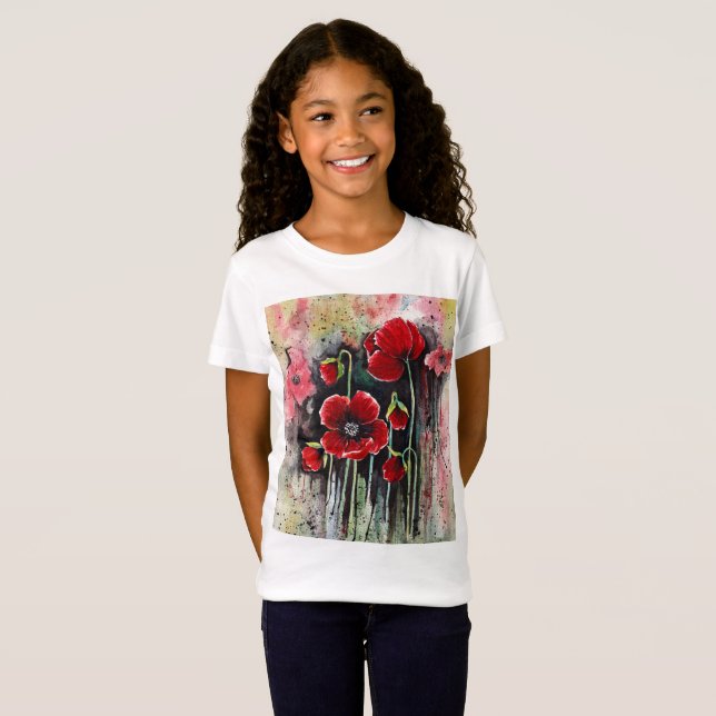 Camiseta Flores De Papoila Em Aquarela (Frente Completa)