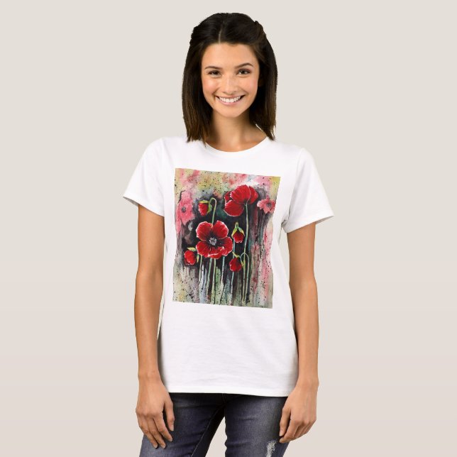Camiseta Flores De Papoila Em Aquarela (Frente Completa)