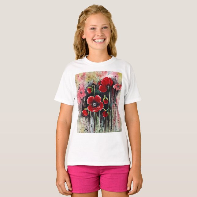Camiseta Flores De Papoila Em Aquarela (Frente Completa)